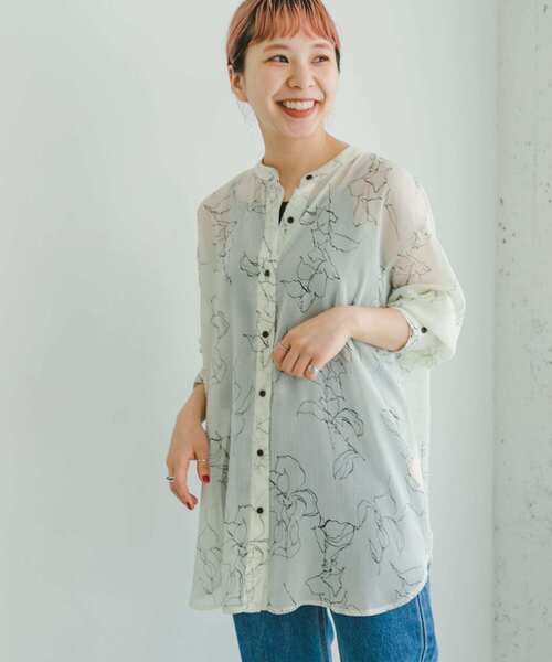 ITEMS URBANRESEARCH（アイテムズ アーバンリサーチ）の「シアーヨウリュウバンドカラーシャツ（シャツ/ブラウス・レディース・ネイビー/ラベンダー/その他1・FREE）」の3枚目の写真