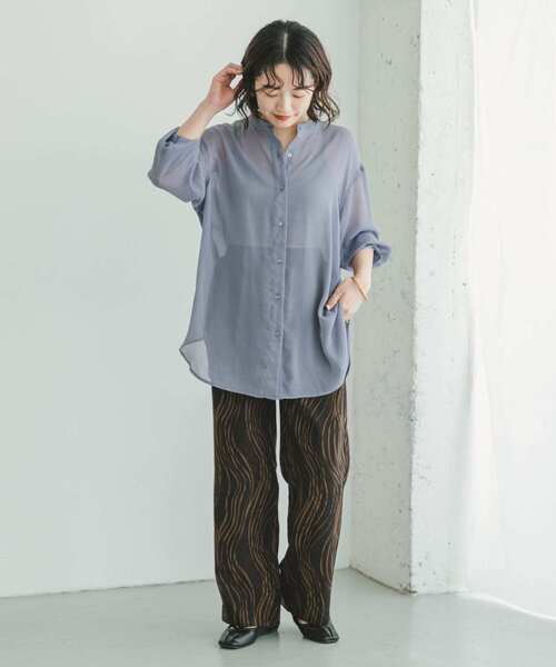 ITEMS URBANRESEARCH（アイテムズ アーバンリサーチ）の「シアーヨウリュウバンドカラーシャツ（シャツ/ブラウス・レディース・ネイビー/ラベンダー/その他1・FREE）」の8枚目の写真