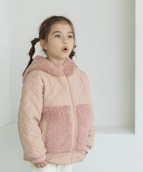 pairmanon（ペアマノン）の「ボアフリース フード キルティング ファスナー ジャケット（その他アウター・キッズ・ピンク/ブラウン/ブラック・130/120/100/110/90/150/140）」の3枚目の写真