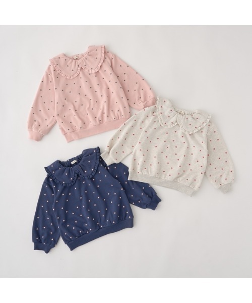 Lycee mine（リセマイン）の「【表コットン毛玉バイバイ】フリル衿付き総柄スウェット（スウェット・キッズ・オートミール/ネイビー/ピンク・120cm/140cm/110cm/150cm/100cm/130cm）」の11枚目の写真