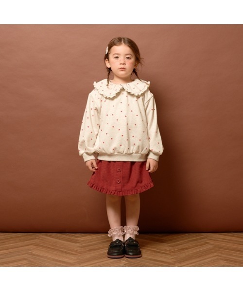 Lycee mine（リセマイン）の「【表コットン毛玉バイバイ】フリル衿付き総柄スウェット（スウェット・キッズ・オートミール/ネイビー/ピンク・120cm/140cm/110cm/150cm/100cm/130cm）」の16枚目の写真