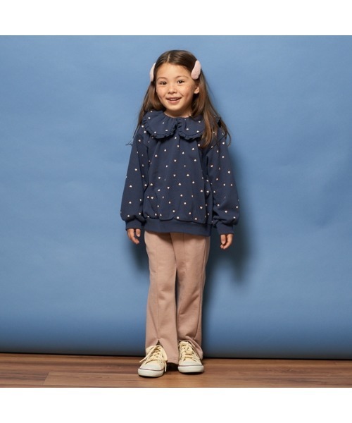 Lycee mine（リセマイン）の「【表コットン毛玉バイバイ】フリル衿付き総柄スウェット（スウェット・キッズ・オートミール/ネイビー/ピンク・120cm/140cm/110cm/150cm/100cm/130cm）」の5枚目の写真