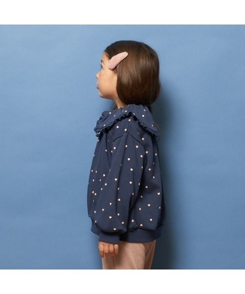 Lycee mine（リセマイン）の「【表コットン毛玉バイバイ】フリル衿付き総柄スウェット（スウェット・キッズ・オートミール/ネイビー/ピンク・120cm/140cm/110cm/150cm/100cm/130cm）」の6枚目の写真