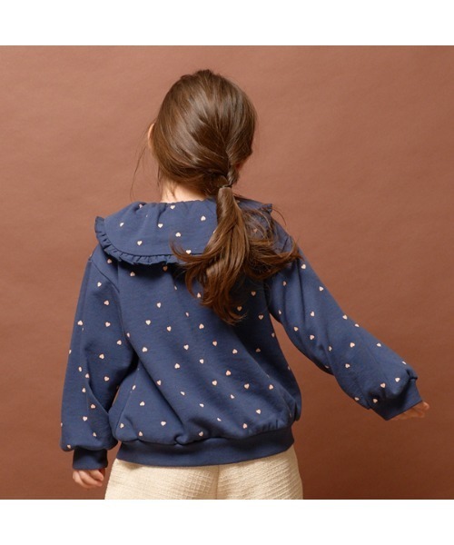 Lycee mine（リセマイン）の「【表コットン毛玉バイバイ】フリル衿付き総柄スウェット（スウェット・キッズ・オートミール/ネイビー/ピンク・120cm/140cm/110cm/150cm/100cm/130cm）」の4枚目の写真