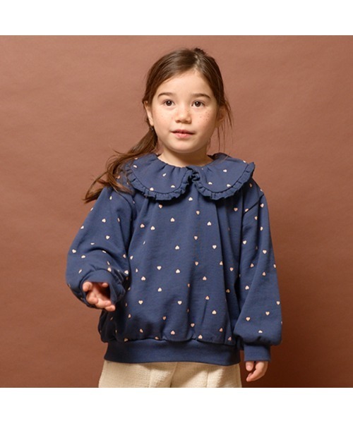 Lycee mine（リセマイン）の「【表コットン毛玉バイバイ】フリル衿付き総柄スウェット（スウェット・キッズ・オートミール/ネイビー/ピンク・120cm/140cm/110cm/150cm/100cm/130cm）」の22枚目の写真