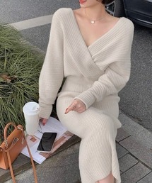 ウエストマークカシュクールニットワンピース