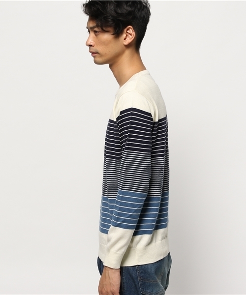 OUTLET（アウトレット）の「【Discoat Parisien】マルチボーダーCN（ニット/セーター・メンズ・ベージュ/ホワイト/ブラック・MEDIUM/LARGE）」の5枚目の写真