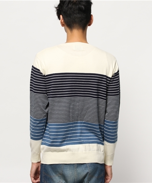 OUTLET（アウトレット）の「【Discoat Parisien】マルチボーダーCN（ニット/セーター・メンズ・ベージュ/ホワイト/ブラック・MEDIUM/LARGE）」の6枚目の写真