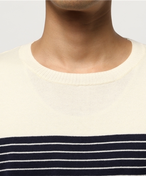 OUTLET（アウトレット）の「【Discoat Parisien】マルチボーダーCN（ニット/セーター・メンズ・ベージュ/ホワイト/ブラック・MEDIUM/LARGE）」の7枚目の写真