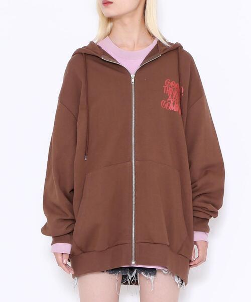EXIEEE（イグジー）の「EXIEEE/ロゴZIPパーカー（パーカー・レディース・杢グレー/ブラウン/ブラック・SMALL/MEDIUM/LARGE）」の11枚目の写真