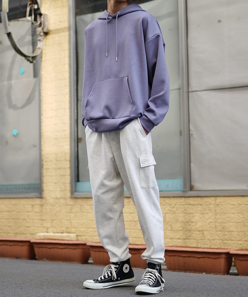 MinoriTY(マイノリティ)の「【MinoriTY】毛玉ができないサルエルカーゴパンツ メンズ スウェットパンツ ルーズフィット ジャージ(スウェットパンツ・メンズ・杢グレー/パープル/ブラック/オートミール/カーキ/チェック/ブラウン・S/M/L/XL)」の16枚目の写真