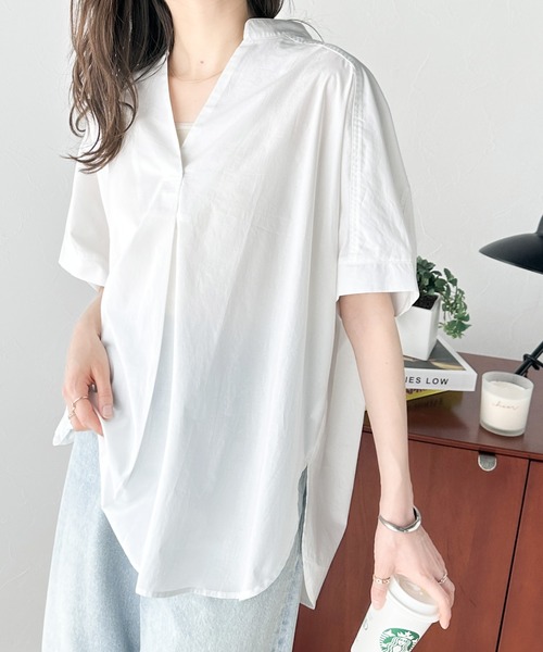 【美品】MACPHEE　コーデの幅広がる！抜け感もゲット出来る大人可愛いシャツ ロールアップ ブラウス スキッパー ゆったり レディース