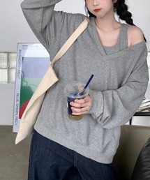 NinaetLina | インナータンクトップ付きVネックカットソー(Tシャツ/カットソー)