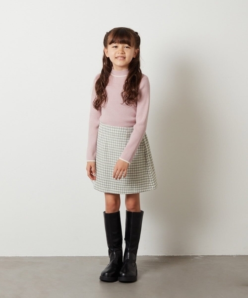 a.v.v（アーヴェヴェ）の「[120-130]【セットアップ対応】シャギーチェック台形スカート（スカート・キッズ・ブラック/ライトグレー・120/130）」の11枚目の写真