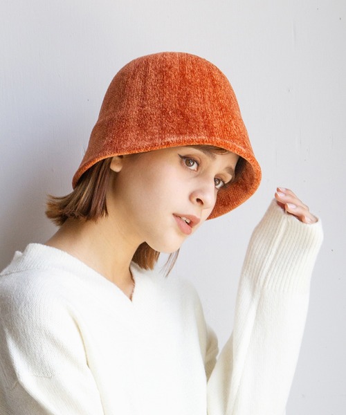 14+（イチヨンプラス）の「モール糸ベルハット（ハット・レディース・ホワイト/ブラック/ベージュ/オレンジ/チャコールグレー・MEDIUM）」の5枚目の写真