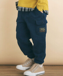 フラップポケットデニムニットロングカーゴパンツ(80~130cm)