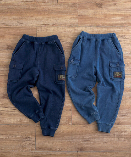 SLAP SLIP（スラップスリップ）の「フラップポケットデニムニットロングカーゴパンツ(80~130cm)（デニムパンツ・キッズ・ブルー/ネイビー・120cm/80ｃｍ/110cm/130cm/90cm/100cm）」の6枚目の写真