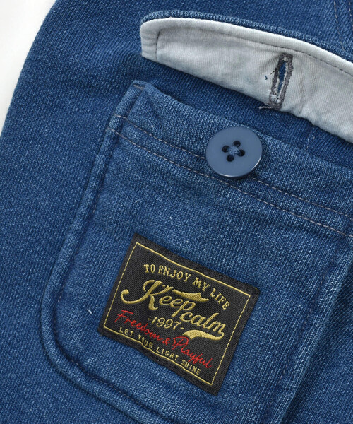 SLAP SLIP（スラップスリップ）の「フラップポケットデニムニットロングカーゴパンツ(80~130cm)（デニムパンツ・キッズ・ブルー/ネイビー・120cm/80ｃｍ/110cm/130cm/90cm/100cm）」の22枚目の写真