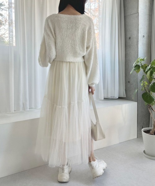 OLIVE des OLIVE（オリーブデオリーブ）の「ハートボタンフェザーカーデ　1041050020（カーディガン/ボレロ・レディース・オフホワイト/チャコールグレー/グレイッシュベージュ/ミント・FREE）」の7枚目の写真