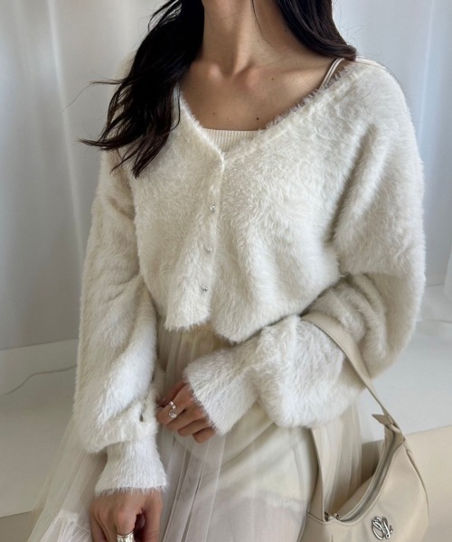 OLIVE des OLIVE（オリーブデオリーブ）の「ハートボタンフェザーカーデ　1041050020（カーディガン/ボレロ・レディース・オフホワイト/チャコールグレー/グレイッシュベージュ/ミント・FREE）」の11枚目の写真