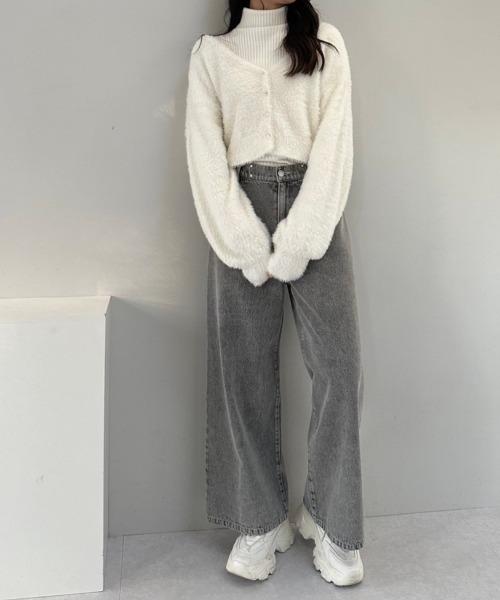 OLIVE des OLIVE（オリーブデオリーブ）の「ハートボタンフェザーカーデ　1041050020（カーディガン/ボレロ・レディース・オフホワイト/チャコールグレー/グレイッシュベージュ/ミント・FREE）」の12枚目の写真