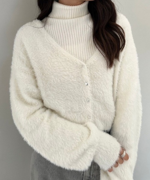 OLIVE des OLIVE（オリーブデオリーブ）の「ハートボタンフェザーカーデ　1041050020（カーディガン/ボレロ・レディース・オフホワイト/チャコールグレー/グレイッシュベージュ/ミント・FREE）」の13枚目の写真