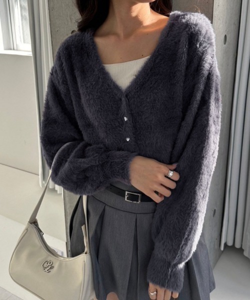 OLIVE des OLIVE（オリーブデオリーブ）の「ハートボタンフェザーカーデ　1041050020（カーディガン/ボレロ・レディース・オフホワイト/チャコールグレー/グレイッシュベージュ/ミント・FREE）」の19枚目の写真