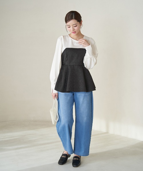 ROPE' PICNIC（ロペピクニック）の「ビスチェドッキングカットトップス/リンクコーデ（Tシャツ/カットソー・レディース・オフホワイト/ブラック系その他・38）」の4枚目の写真