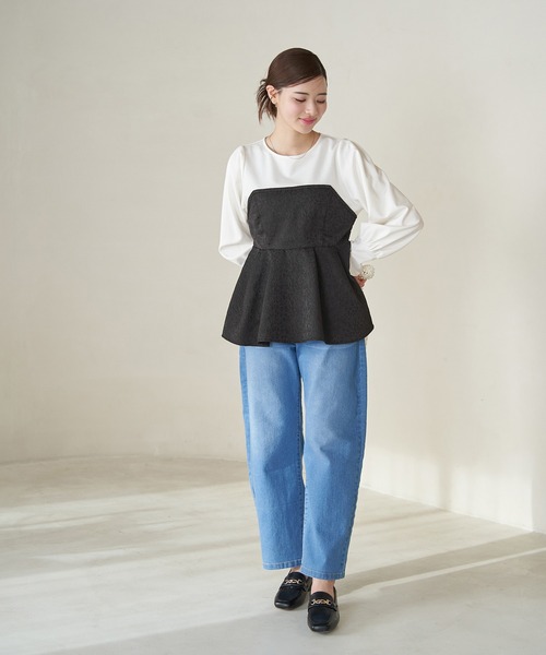 ROPE' PICNIC（ロペピクニック）の「ビスチェドッキングカットトップス/リンクコーデ（Tシャツ/カットソー・レディース・オフホワイト/ブラック系その他・38）」の5枚目の写真