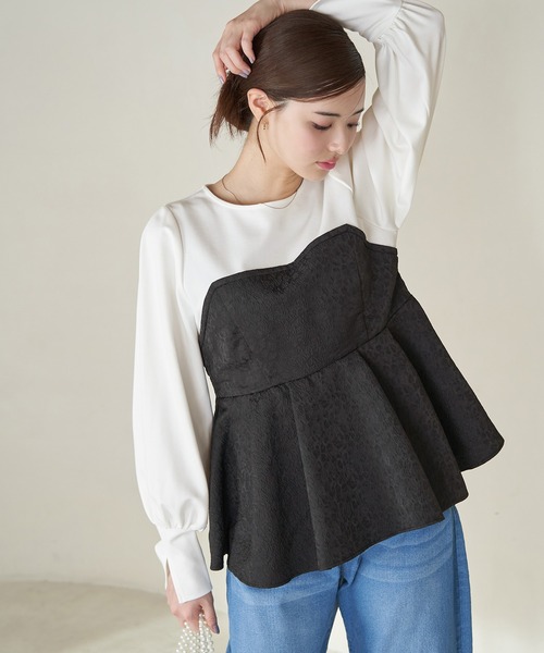 ROPE' PICNIC（ロペピクニック）の「ビスチェドッキングカットトップス/リンクコーデ（Tシャツ/カットソー・レディース・オフホワイト/ブラック系その他・38）」の6枚目の写真