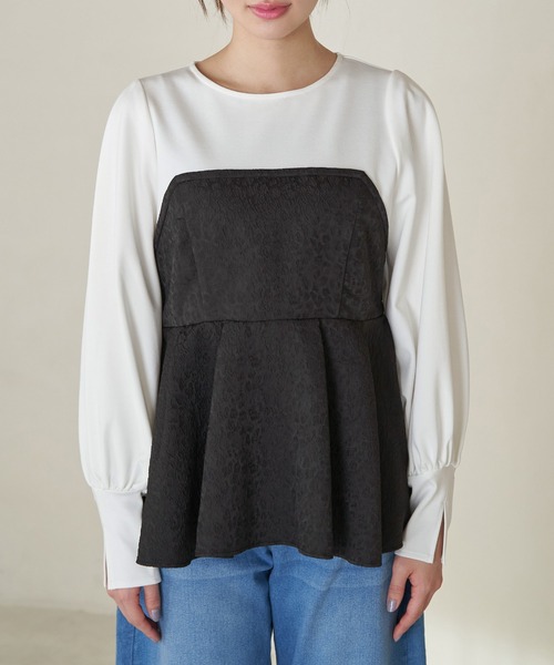 ROPE' PICNIC（ロペピクニック）の「ビスチェドッキングカットトップス/リンクコーデ（Tシャツ/カットソー・レディース・オフホワイト/ブラック系その他・38）」の11枚目の写真