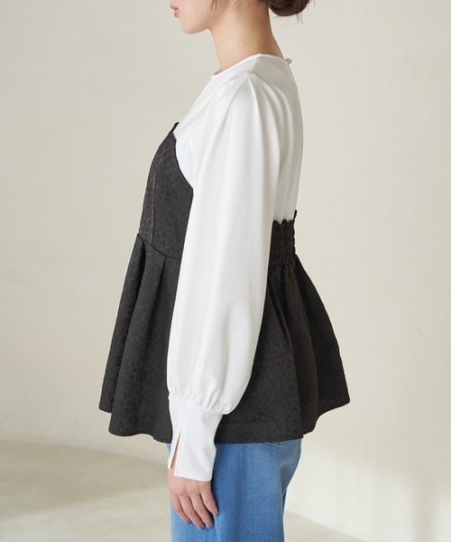 ROPE' PICNIC（ロペピクニック）の「ビスチェドッキングカットトップス/リンクコーデ（Tシャツ/カットソー・レディース・オフホワイト/ブラック系その他・38）」の12枚目の写真