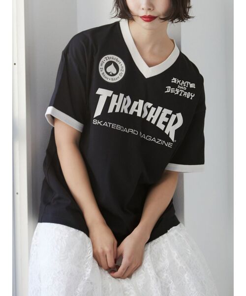 THRASHER（スラッシャー）の「【別注】THRASHER ゲームTシャツ（Tシャツ/カットソー・レディース・ブラック/アイボリー/レッド・MEDIUM）」の6枚目の写真