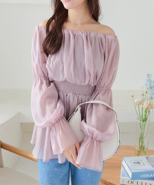 KOBE LETTUCE（コウベレタス）の「ラメシアーオフショルブラウス（シャツ/ブラウス・レディース・ブラック/ピンク/アイボリー・M）」の3枚目の写真