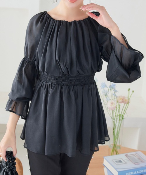 KOBE LETTUCE（コウベレタス）の「ラメシアーオフショルブラウス（シャツ/ブラウス・レディース・ブラック/ピンク/アイボリー・M）」の2枚目の写真