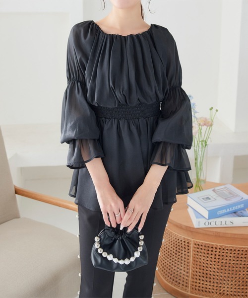 KOBE LETTUCE（コウベレタス）の「ラメシアーオフショルブラウス（シャツ/ブラウス・レディース・ブラック/ピンク/アイボリー・M）」の12枚目の写真