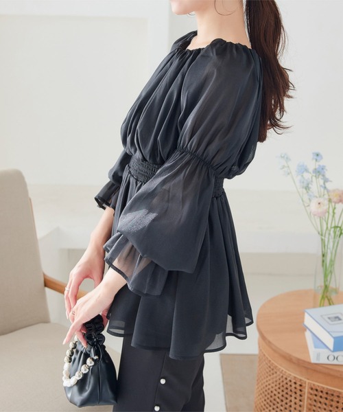 KOBE LETTUCE（コウベレタス）の「ラメシアーオフショルブラウス（シャツ/ブラウス・レディース・ブラック/ピンク/アイボリー・M）」の13枚目の写真