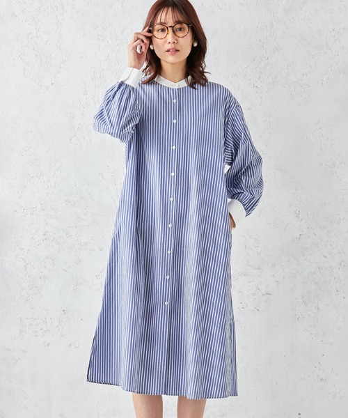 Petit Honfleur（プチオンフルール）の「ストライプロングシャツワンピース（シャツワンピース・レディース・ブラック/ブルー・9号/11号）」の6枚目の写真