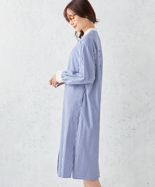 Petit Honfleur（プチオンフルール）の「ストライプロングシャツワンピース（シャツワンピース・レディース・ブラック/ブルー・9号/11号）」の7枚目の写真