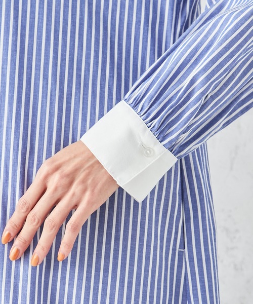 Petit Honfleur（プチオンフルール）の「ストライプロングシャツワンピース（シャツワンピース・レディース・ブラック/ブルー・9号/11号）」の11枚目の写真