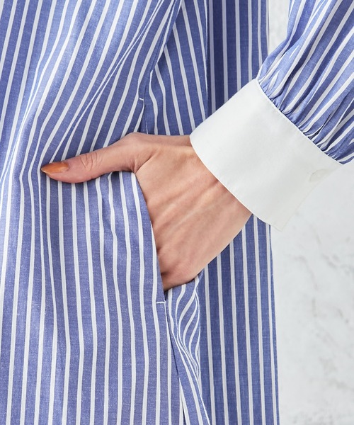 Petit Honfleur（プチオンフルール）の「ストライプロングシャツワンピース（シャツワンピース・レディース・ブラック/ブルー・9号/11号）」の13枚目の写真