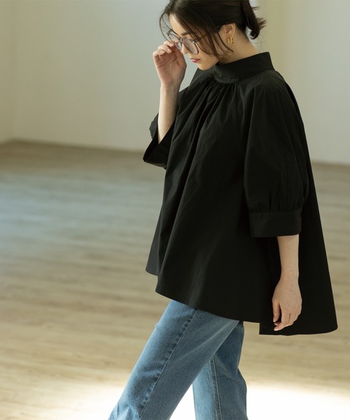OPAQUE.CLIP（オペークドットクリップ）の「◆スタンドカラーチュニックフレアブラウス【洗濯機洗い可】（シャツ/ブラウス・レディース・ネイビー/ブラック/オフホワイト・00）」の20枚目の写真