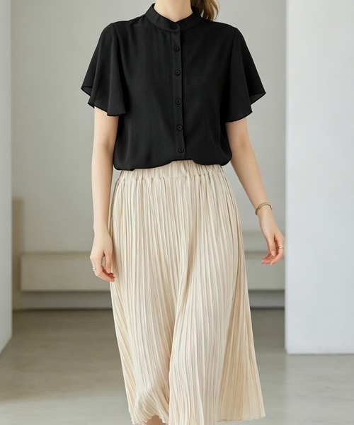 Miniministore(ミニミニストア)の「フレアー袖ブラウス バンドカラー 半袖夏半袖(シャツ/ブラウス・レディース・ホワイト/ラベンダー/ミント/ブルー/グレー/ブラック・FREE)」の19枚目の写真