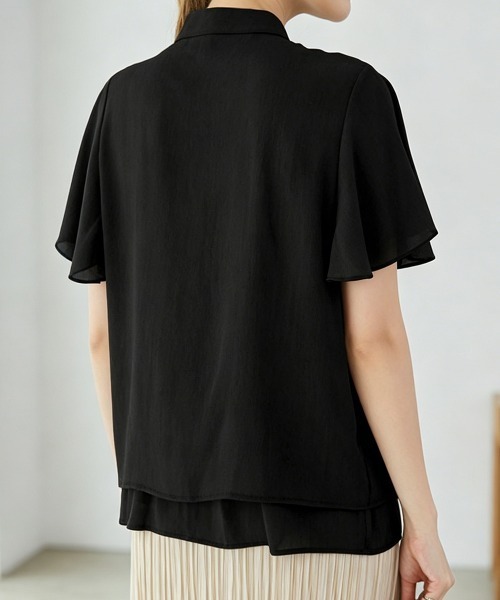 Miniministore(ミニミニストア)の「フレアー袖ブラウス バンドカラー 半袖夏半袖(シャツ/ブラウス・レディース・ホワイト/ラベンダー/ミント/ブルー/グレー/ブラック・FREE)」の22枚目の写真