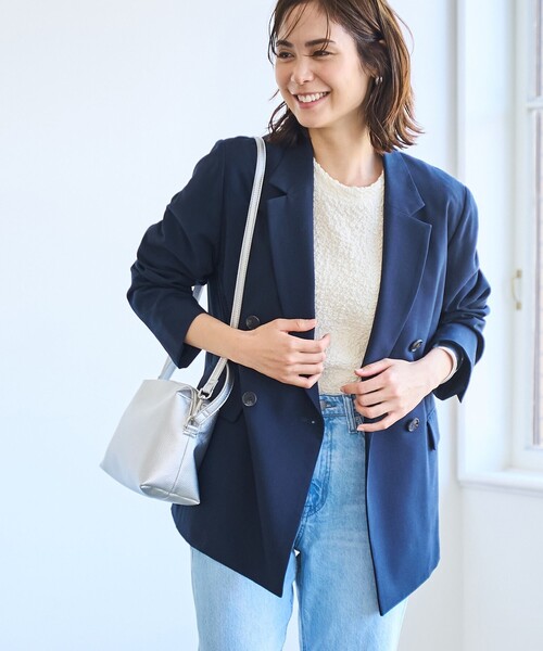 coen（コーエン）の「【RONEL】ダブルブレストストレッチテーラードジャケット(セットアップ対応可能)（テーラードジャケット・レディース・オリーブ/ネイビー・M/S）」の4枚目の写真