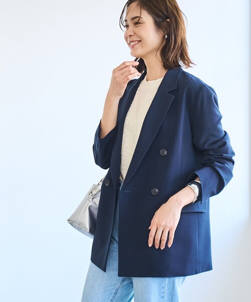 coen（コーエン）の「【RONEL】ダブルブレストストレッチテーラードジャケット(セットアップ対応可能)（テーラードジャケット・レディース・オリーブ/ネイビー・M/S）」の5枚目の写真