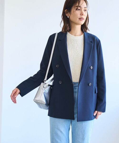 coen（コーエン）の「【RONEL】ダブルブレストストレッチテーラードジャケット(セットアップ対応可能)（テーラードジャケット・レディース・オリーブ/ネイビー・M/S）」の8枚目の写真