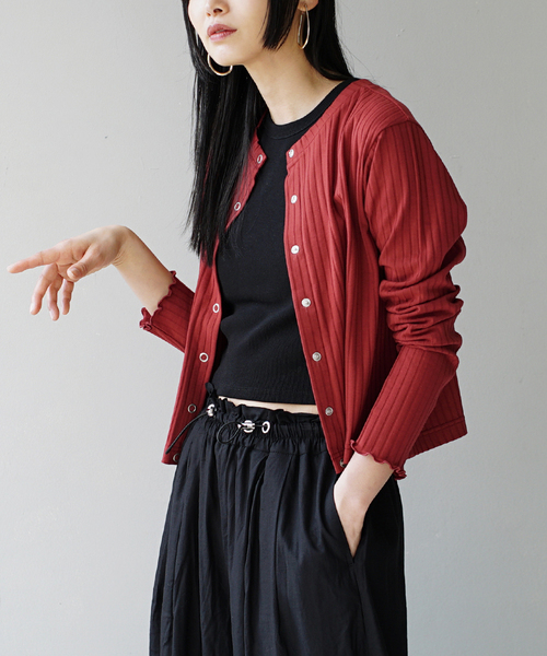 zootie（ズーティー）の「汗しみない リブカットソー［2WAYスナップカーディガン］（Tシャツ/カットソー・レディース・ネイビー/モカ/ベージュ/レッド/ブラック・L/M）」の5枚目の写真