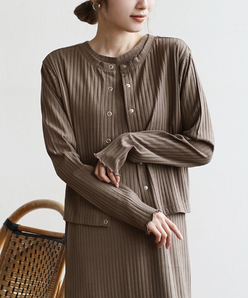 zootie（ズーティー）の「汗しみない リブカットソー［2WAYスナップカーディガン］（Tシャツ/カットソー・レディース・ネイビー/モカ/ベージュ/レッド/ブラック・L/M）」の3枚目の写真