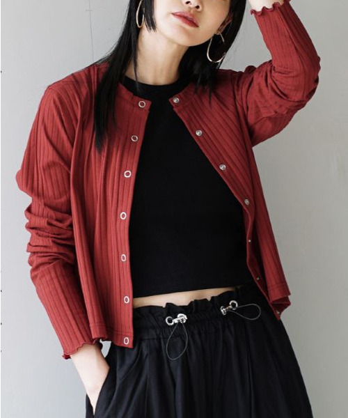 zootie（ズーティー）の「汗しみない リブカットソー［2WAYスナップカーディガン］（Tシャツ/カットソー・レディース・ネイビー/モカ/ベージュ/レッド/ブラック・L/M）」の7枚目の写真